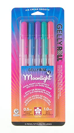 Sakura 38175 5-Piece Gelly Roll Assorted Colors Blister Card Moonlight 10 Bold Point Gel Ink Pen Set, Dusk Pack