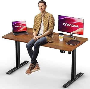 Crenova Electric Standing Desk,Height Adjustable Computer Home Office Stand Up Desk,48 x 24 Inches Whole-Piece Sit Stand Studying Gaming Table(Vintage Brown)