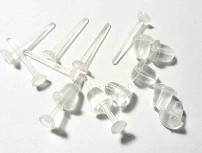 YOYOSTORE 100 Lot 3mm X 12mm Plastic Clear Invisible Plastic Blank Earring Pins Post Back Stud Findings Pad Nickel Free Flat Base with Posts Studs Findings