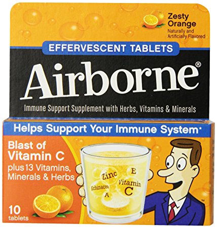 Airborne Effervescent Health Formula Tablets, Orange, 3 Packs of 10, 30 Count
