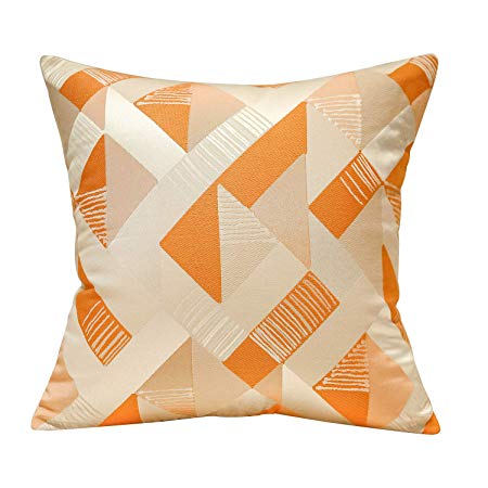 VOGOL Square 20" x 20" Decorative Throw Pillow Cases Geometric Triangle Plaid Orange Jacquard Pattern Home Decor Cushion Covers Floor Pillow Covers for Bed Couch Living Room Car