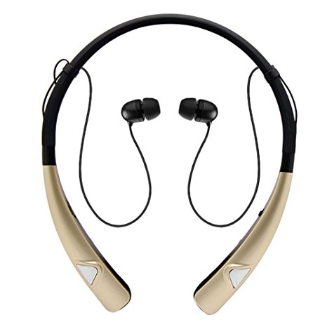 Bluetooth Headphones, Stoon HV980 Wireless Neckband Headset Music Stereo Sweatproof Sports Earphones Noise Cancelling In-Ear Earbuds with Microphone & Magnet Holder, Vibration Switch-Gold