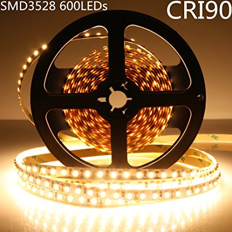 LightingWill LED Strip Light CRI90 SMD5050 16.4Ft(5M) 300LEDs Warm White 3000K-3500K 60LEDs/M DC12V 72W 14.4W/M 10mm White PCB Flexible Ribbon Strip with Adhesive Tape Non-Waterproof H5050WW300N