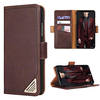 BENTOBEN Genuine Leather Wallet Case for iPhone Xs Max, Shockproof Heavy Duty Rugged Protective Magnetic Closure Case with Flip Kickstand Credit Card Slot Cash Holder for iPhone Xs Max 2018,Brown