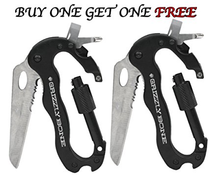 5-in-1 Multitool Carabiner Knife with Bottle Opener, Screwdrivers and locking carabiner perfect for Zombie Survival Kit