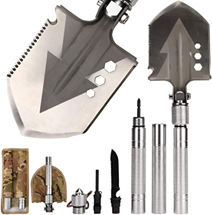 Sup KuKu Military Folding Shovel, Multitool, Ultralight, Versatile, Portable Compact and Entrenching Tool for Hiking, Backpacking, Adventure Cycling, Camping, Emergency and Survival