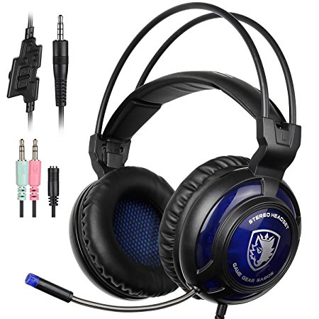 Sades SA805 PS4 Gaming Headset Surround Stereo PlayStation 4 Over Ear Headphones with Mic for Multi-Platform New Xbox One/PC/PS4 with Volume Control(BlackBlue)