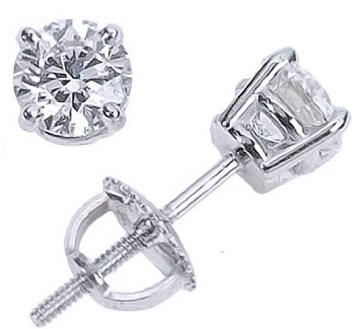 2/3 Carat Solitaire Diamond Stud Earrings Round Brilliant Shape 4 Prong Screw Back (I-J Color, I2 Clarity)