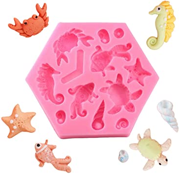 MoldFun Sea Series Seahorse Turtle Starfish Crab Conch Silicone Mold for Fondant Chocolate Candy Gum Paste Polymer Clay Resin Kitchen Baking Sugar Craft Cake Cupcake Decorating Tools