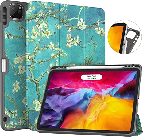 Soke New iPad Pro 11 Case 2020 & 2018 with Pencil Holder - [Full Body Protection   Apple Pencil Charging   Auto Wake/Sleep], Soft TPU Back Cover for 2020 iPad Pro 11 inch(Apricot Blossom)