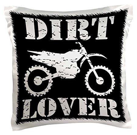 3dRose pc_180550_1 White Image And Dirt Lover Text with Distressed Dirt Bike Graphics Pillow Case, 16" x 16"