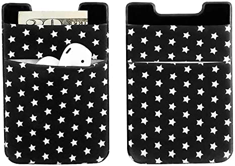 CalorMixs 2 Pack Phone Card Holder - Stretchy Lycra Wallet Pocket Fabric Adhesive Sleeve 3M Adhesive Sticker on iPhone Samsung Galaxy Android Smartphones (Star)