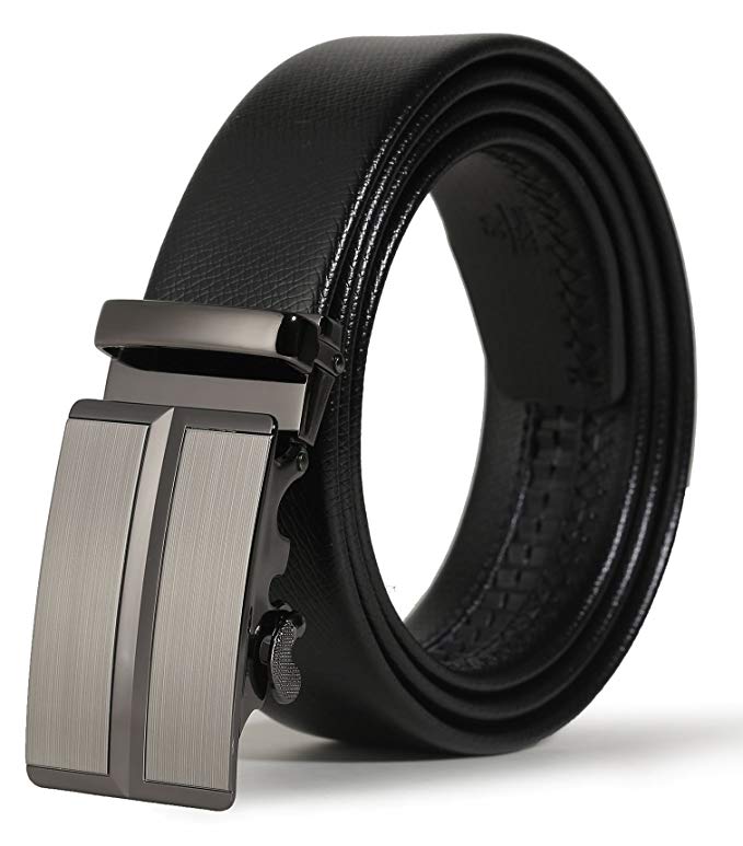 Ayli Men's Dress Belt, Microfiber Leather Automatic Buckle Ratchet Belt