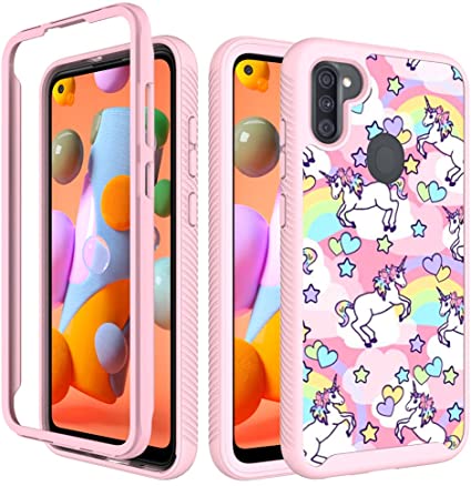 Case Town Compatible with Samsung Galaxy A11, Rainbow Unicorn Pattern Full Body Dual Layer Heavy Duty Shockproof Shockproof Defender Transparent Bumper Back Cover Phone Case for Samsung Galaxy A11