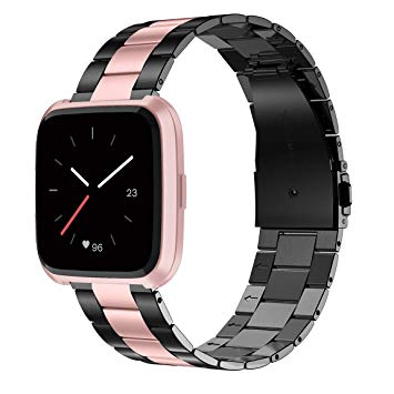 Wearlizer Metal Band Compatible with Fitbit Versa/Versa 2/Versa Lite, Ultra-Thin and Lightweight Stainless Steel Band Replacement Accessories Wristband Strap Bracelet for Fitbit Versa Bands Women Men