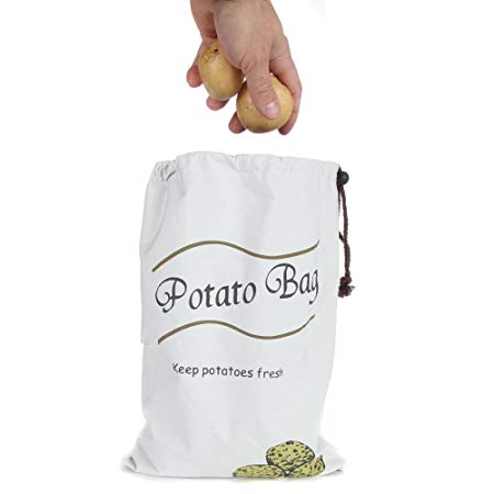 Home-X Cotton Poly Drawstring Vegetable Bag, Potato Storage Sack