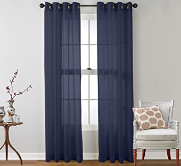 Ruthy's Textile 2 Piece Window Sheer Curtains Grommet Panels 54" X 84" Total 108" X 84" Inch Length for Bedroom/Living Room Color: Navy