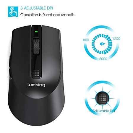 Wireless Mouse -Lumsing 2.4G USB Mouse Ergonomic Optical Computer Game Portable Mobile 3 Adjustable DPI Levels Wireless Mice for Laptop PC Chromebook Macbook Notebook Mouse (Black)