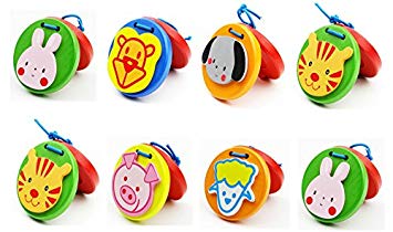 Foraineam 8 Pieces Lovley Animal Pattern Wooden Finger Castanet for Baby Early Education