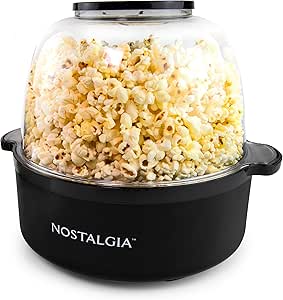 Nostalgia 6-Quart Stirring Popcorn Popper - Quick-Heat Technology - Makes 24 Cups of Popcorn - Includes Kernel Measuring Cup - Perfect for Birthday Parties, Movie Nights, and More - Black