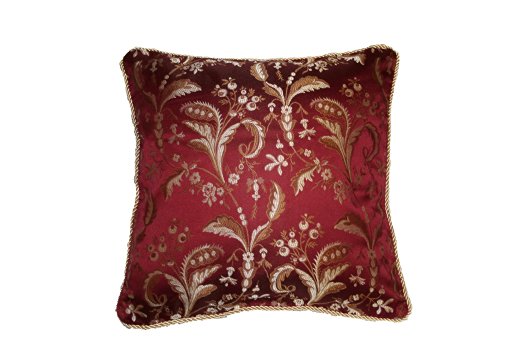 Luxury Damask Design Decorative Cushion Cover Color: Burgundy