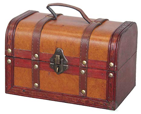 Vintiquewise(TM) Decorative Wood Leather Treasure Box (Small Trunk Only)