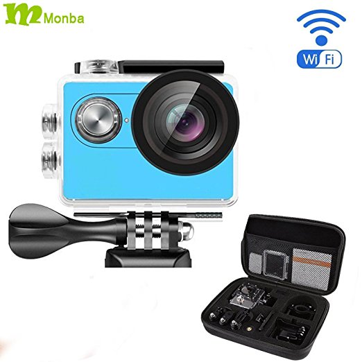 Monba ME20(Blue Color) 1080P Sports Action Camera waterproof wifi camcorder 12MP 170 Ultra Wide Angle- 2x900mAh Batteries portable package Accessory Set
