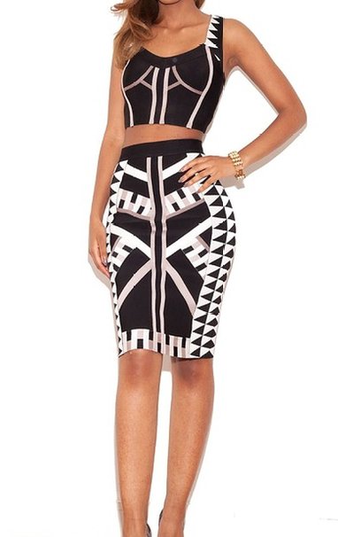 Celebritystyle white/black graphic bandage 2piece dress US seller