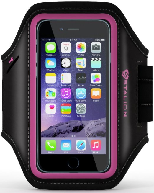 iPhone 6 6S PLUS Armband Stalion Sports Running and Exercise Gym Sportband 55-InchFuchsia PinkWater Resistant  Sweat Proof  Key Holder  ID  Credit Card  Money Holder