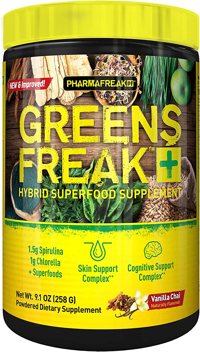 Pharmafreak Greens Freak  258g / 9.1oz - USA - Vanilla Chai - Hybrid Superfood Greens Supplement with Immune Support - Detox - Probiotics & Digestive Enzymes - Greens for Athletes - 30 Servings