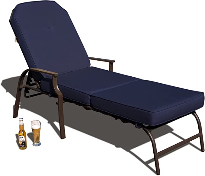 Kozyard Maya Outdoor Chaise Lounge Weather & Rust Resistant Steel Chair with Polyester Fabric Cushion for Pool, Patio, Deck or Yard (Navy Blue)