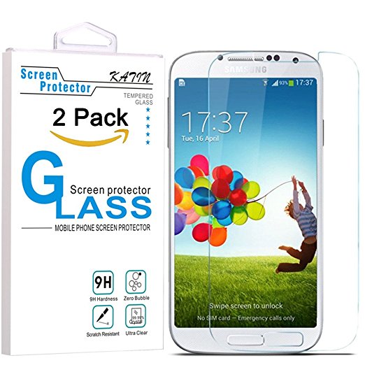 Galaxy S4 Screen Protector - KATIN [2-Pack] Sasmung Galaxy S4 / i9500 Premium 9H Tempered Glass [ 2.5D Round Edge 3D Touch Compatible ] with Lifetime Replacement Warranty