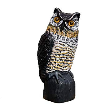 VENSMILE Solar Fake Owl Decoy Bird Repellent for Garden 16 in. Tall Motion Activated Scarecrow Deterrent with Flashing Eyes & Frightening Owl Sound to Scare Pigeon Woodpecker Away