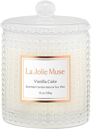 LA JOLIE MUSE Vanilla Cake Scented Candles, Vanilla Candles for Women, Candles for Home Scented, Natural Soy Candles, 75 Hours Long Burning, 10 OZ