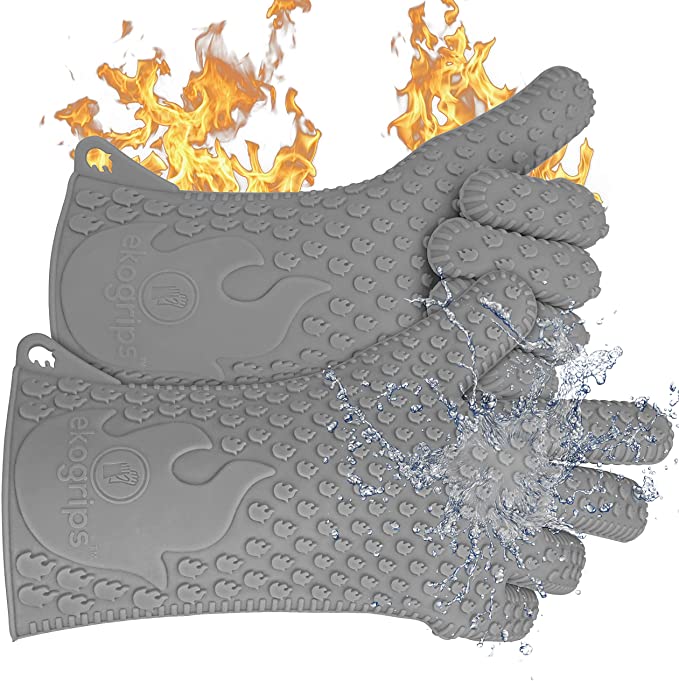 Jolly Green Products Ekogrips Premium BBQ Oven Gloves | Best Versatile Heat Resistant Grill Gloves | Insulated Silicone Oven Mitts for Grilling | Waterproof | Forearm Protection | Grey, XXL