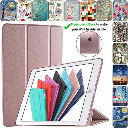 DuraSafe Cases for iPad Air 1 Gen 2013-9.7 Inch [ A1474 A1475 ] Tri Fold Smart Cover with Translucent Back, Auto Sleep/Wake - Rose Gold