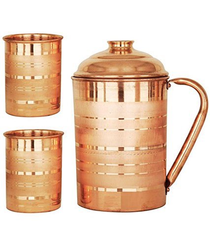 Rudra Exports Copper jug for Water Copper jug with Glass Copper jug for Water with 2 Glass 1500 ml