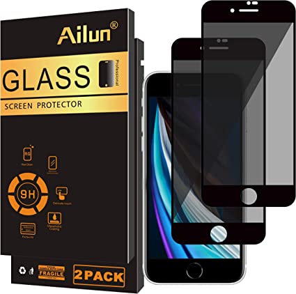 Ailun Privacy Tempered Glass Screen Protector for iPhone SE 2022 3rd & 2020 2nd Generation,0.33mm Anti Spy Private Tempered Glass 2Pack Anti-Scratch Case Friendly [Black]