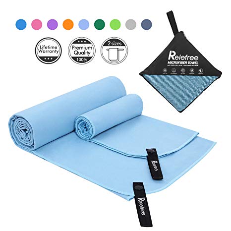 Relefree Microfiber Towel, 2 Sizes Beach, Sports, Travel, Camping Towel, Quick Dry, Ultra Absorbent, Suitable for Fitness, Camping, Swimming, Running, Backpacking, Hiking and Yoga