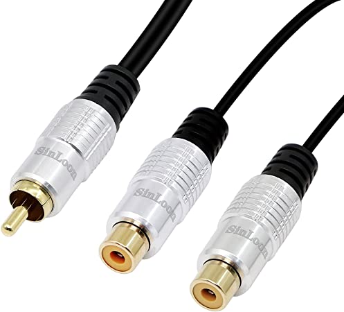 SinLoon RCA Y-Adapter Audio Cable,Premium Aluminium Alloy Mono Male to 2-RCA Female Digital Coaxial Splitter Gold Plated Adapter Audio Cable(RCA M-2F)