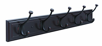 Amerock H55662-MORB 27-Inch Beveled Hook Rack, Mahogany with Oil-Rubbed Bronze Hooks