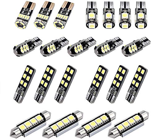 Justech Can-Bus Error Free LED SMD Bulbs Kit Set Spare Parts for Car Interior Dome Map Door Courtesy License Plate Lights Festoon C5W T10 168 194 2825 Xenon-White