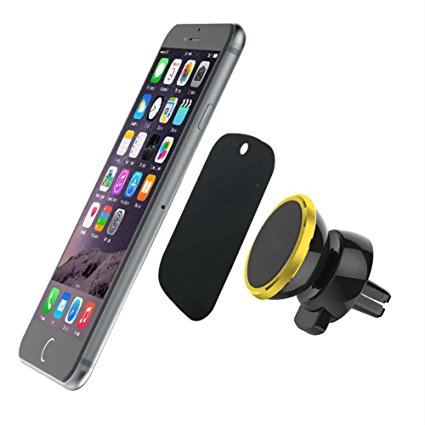 Car Mount,SCHITEC Universal 360 Rotating Magnetic Car Air Vent Mount Holder,for Galaxy S7 S6 Edge Note 5 4 LG G5 G4 iPhone 6 6S SE Plus Nexus 5/4, 5X and More (Gold)