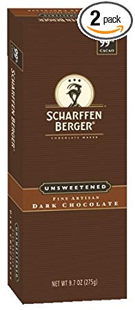 Scharffen Berger Baking Bar, Unsweetened Dark Chocolate (99% Cacao), 9.7-Ounce Packages (Pack of 2)