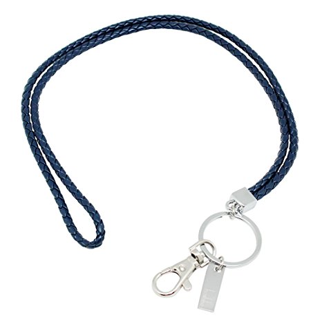 Office Lanyard, Boshiho PU Leather Necklace Lanyard with Strong Clip and Keychain for Keys, ID Badge Holder, USB or Cell Phone (Blue)