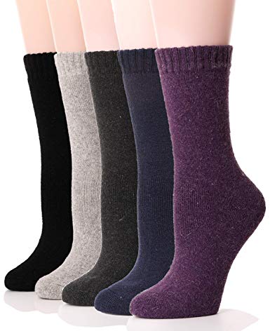 Womens Wool Socks Thick Heavy Thermal Fuzzy Warm Winter Crew Socks For Cold Weather 5 Pairs