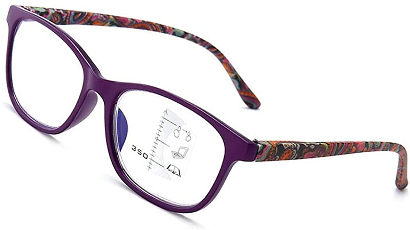 Progressive Multifocal Blue Light Blocking Reading Glasses Women Men-Purple 1.5X