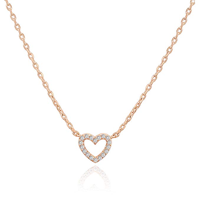 PAVOI 14K Gold Plated Cubic Zirconia Heart Necklace | Layered Necklaces | Gold Necklaces for Women | 18" Length with a 2" Extension