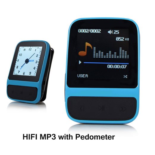 SailFar 8GB Mini Sports HIFI MP3 Player with Built-in Pedometer, Digital Watch and FM Radio - Blue