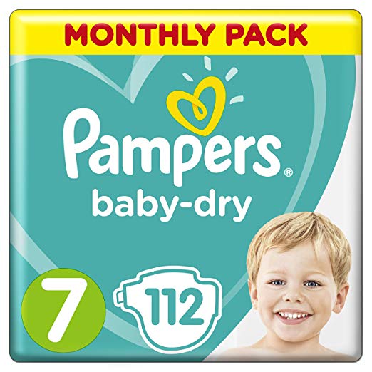 Pampers Baby-Dry Size 7, 112 Nappies, 15  kg, Air Channels for Breathable Dryness Overnight, Monthly Pack